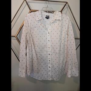 Talbots Iron-Free White and Gold Button Up, size 16